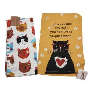 Cat Lady Kitchen Towels 2pk Yellow Kay Dee Primitives by Kathy Gift Whimsical
